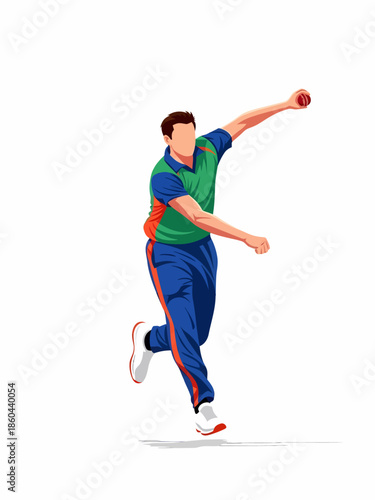 Dynamic cricket bowler in action pose illustration