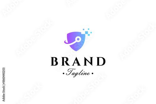 shield tech abstract logo vector for website security, online secure logo vector template