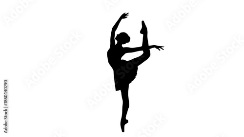 Elegant Ballerina Performing a Balanced Arabesque Pose Silhouette on an Isolated White Background
