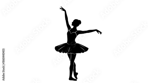 Elegant Ballerina Silhouette Dancing in Tutu with Extended Arms on Isolated White Background