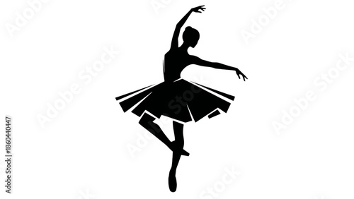 Graceful Ballerina Dancing in a Classical Pose Silhouette on an Isolated White Background