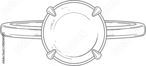 Detailed line art sketch of a minimalist solitaire engagement ring featuring a glowing moonstone gem