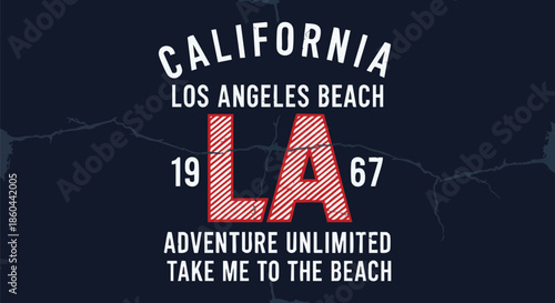 California Los Angeles Beach 1967 Retro Graphic Design with Vintage Surf Style and Adventure Theme.