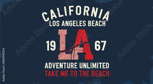 California Los Angeles Beach Retro Graphic T-Shirt Design "Adventure Unlimited".