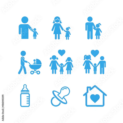 Family Love Icons Set on White Background