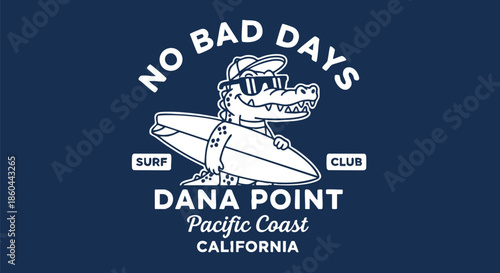 Cool Surfer Alligator Graphic Design - Perfect for surf shops and apparel.
