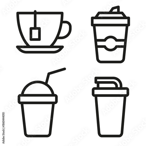 Set of icons for tea and coffee drinks. For coffee, tea, beverages, cafes and delivery services.
