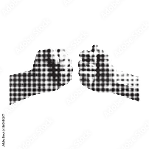 Two clenched fists facing each other in halftone black style