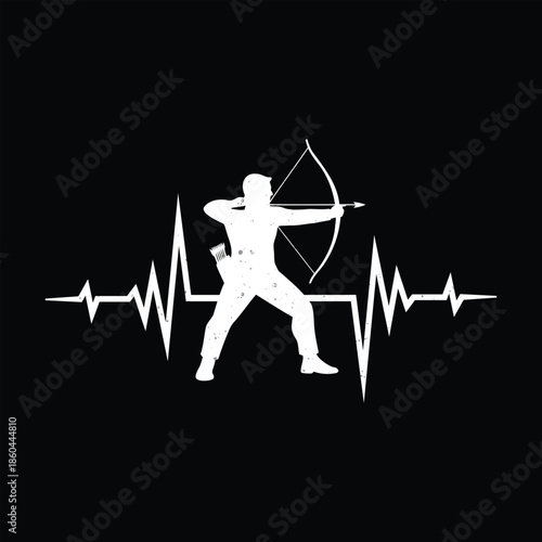 3D Archery Heartbeat Vintage T Shirt Design | Archery Lover Pulse Line Vector