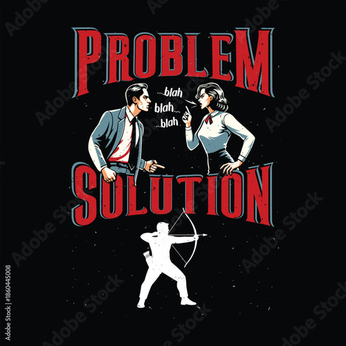 3D Archery Problem Solved Vintage T Shirt Design | Bow Hunting Humor Vector