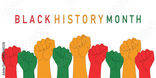 Black History Month features an image of a powerful, raised fist, a symbol of unity, strength, and equality.