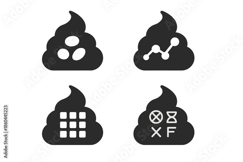 Prehistoric Dung Icons. Solid style icons of prehistoric dung containing messages: fossilized pellets, pulse markers, message
