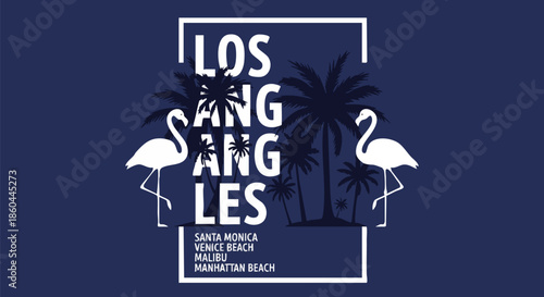 Los Angeles Tropical Vibes: Flamingos and Palm Trees Silhouette Graphic Design.