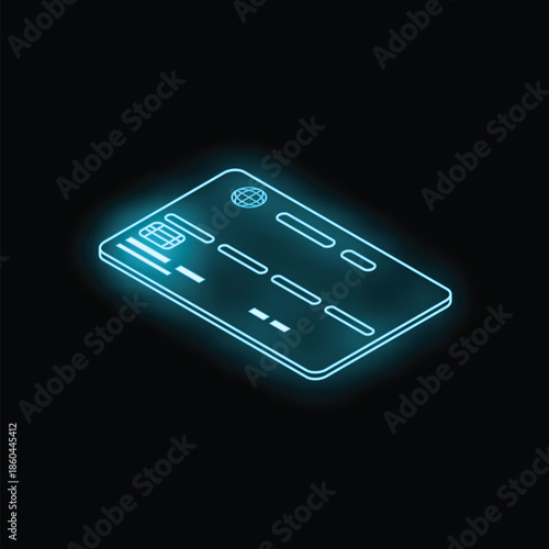 Neon blue credit card symbolizing online transactions, secure payments, and the future of finance