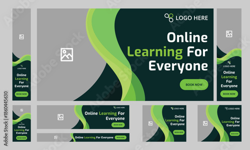Customizable vector online education web set banner design for social media post, daily learning web bundle banner design, editable vector eps 10 file format