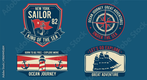 Nautical Vintage Badges and Patches for Sailors and Adventurers.
