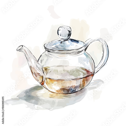 painting_of_a_glass_teapot_on_a_white, vectorized, Hand-painted style, vector set available in EPS An Elegant watercolor painting design collection