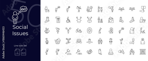 Social Issues Line Editable Icons set