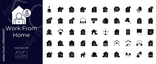 Work From Home Solid Editable Icons set