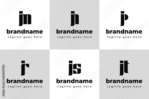 Letters JM JN JP JR JS JT Monogram Logo Set, for MJ NJ PJ RJ SJ TJ Initials
