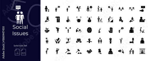 Social Issues Solid Editable Icons set