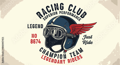 Retro Racing Club Helmet with Wings Emblem - Champion Team Legendary Riders.
