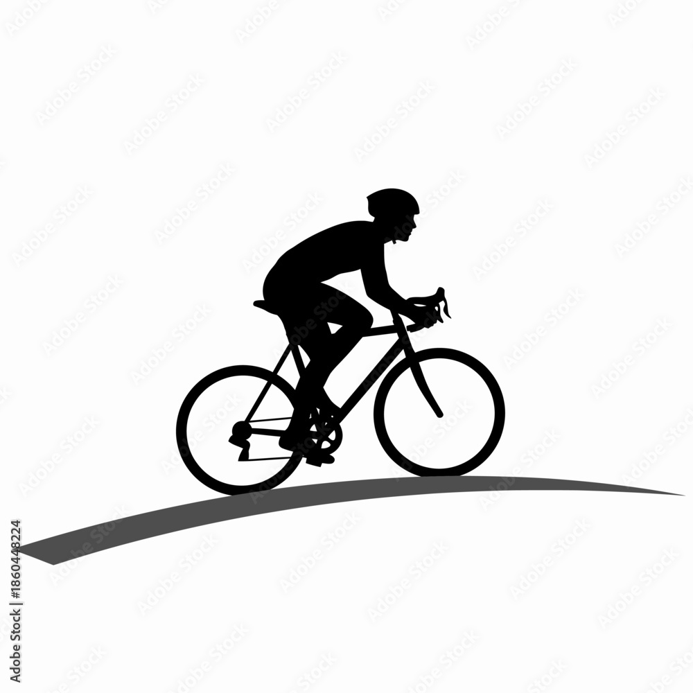 Fototapeta premium Silhouette of Professional Cyclist Riding Road Bike Upward