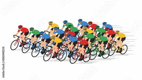 Action Illustration of Cycling Peloton During Competition