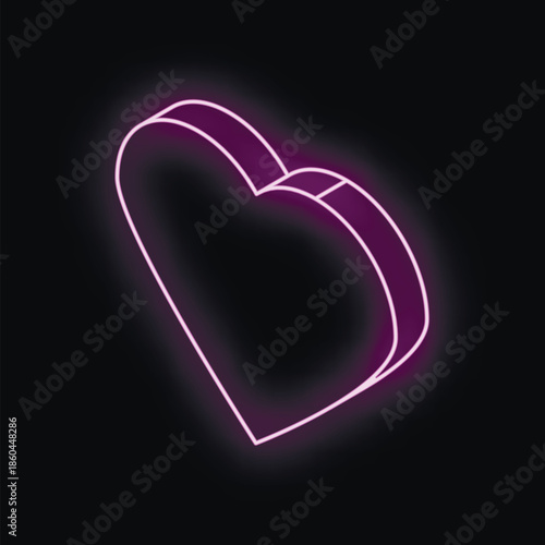 Glowing purple neon heart symbolising love and passion on a dark background
