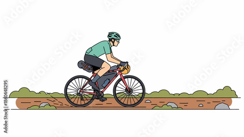 Offroad Cycling Adventure on Dirt Path with Red Gravel Bike