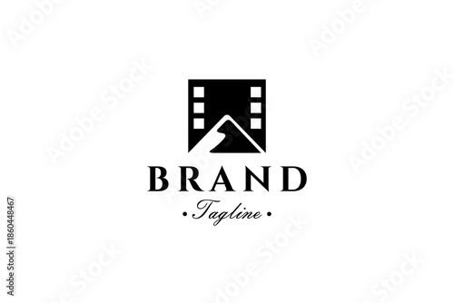 nature mountain film strip logo with black flat template vector design