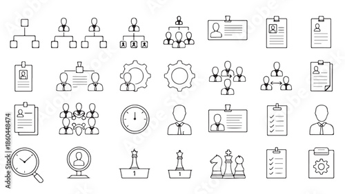 Manager Icon Set – Outline Vector Icons for Web Design, Isolated on White Background.