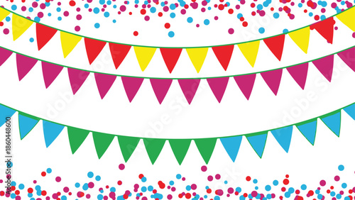 Seamless vector illustration of a colorful ribbon and triangle flag bunting garland perfect for a birthday party celebration or carnival border decoration