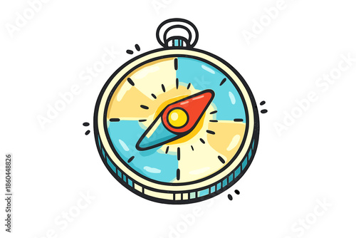 Mindfulness Compass Icon. Doodle-style vector icon of a mindfulness compass indicating focus, playful compass needle locked onto a