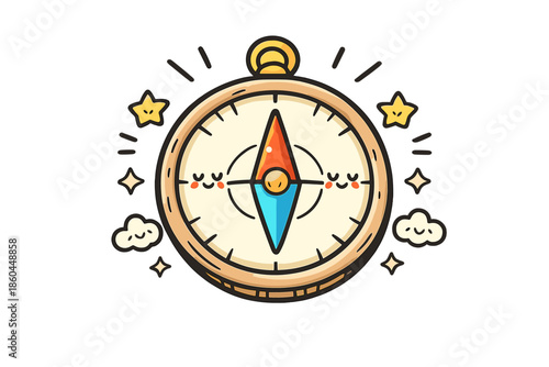 Meditative Compass Doodle. Doodle-style vector icon of a meditative compass fully aligned, needle resting in balanced state,