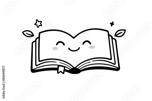 Mindful Reading Doodle. Doodle-style vector icon of a self-care ritual step with a book for mindful reading, smiling book cover,