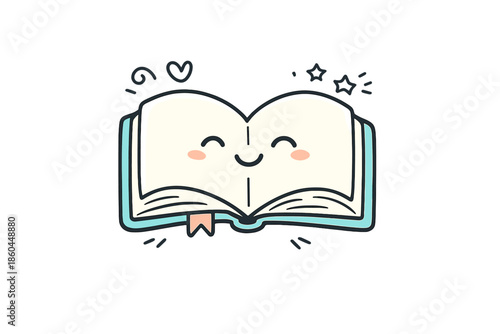 Mindful Reading Doodle. Doodle-style vector icon of a self-care ritual step with a book for mindful reading, smiling book cover,