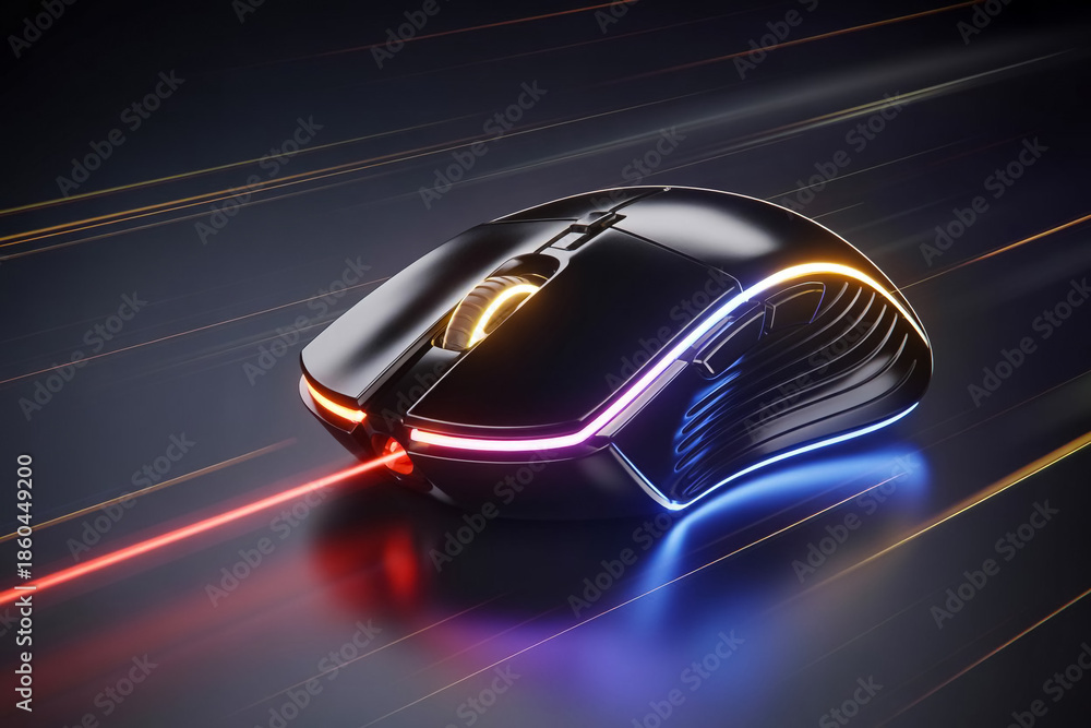 Fototapeta premium A modern computer wireless mouse on a speedy blur background