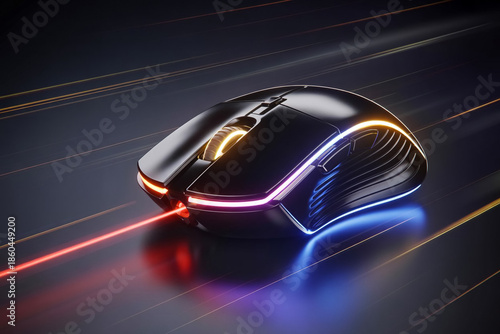 A modern computer wireless mouse on a speedy blur background
