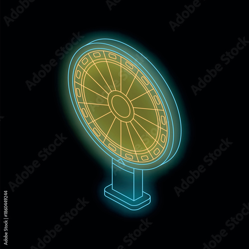 Neon fortune wheel spinning, creating excitement and anticipation in casino setting