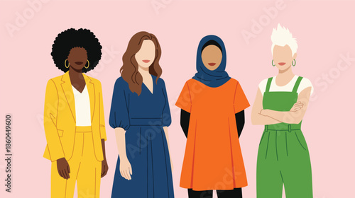 Diverse group of women standing together, celebrating unity and empowerment