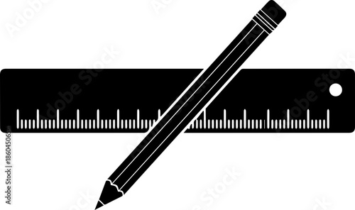 Precise drafting with pencil and ruler in minimalist black and white design, perfect for education, architecture, and creative planning projects