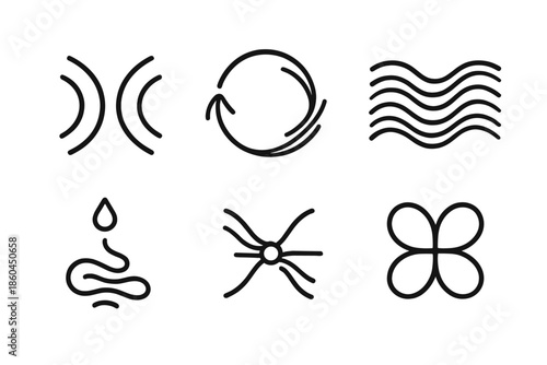 Cohesive Transformation Icons. Line style icons of cohesive transformation streams: joining currents, circular flow motion,