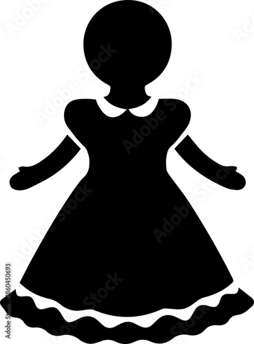 Charming girl silhouette in a frilly dress, perfect for children's designs and fairytale themes, a simple yet elegant icon for youthful innocence