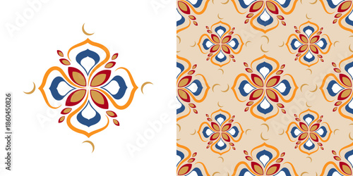 A stunning floral pattern showcases rich reds, blues, and oranges, elegantly intertwined against a soft cream background, bringing artistic flair to any space