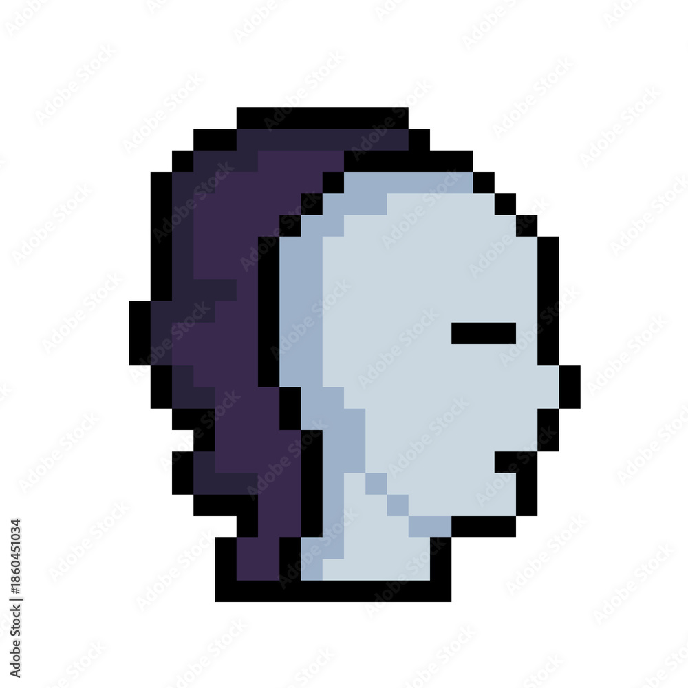 Fototapeta premium Minimalist Pixel Art Side Profile of Blue Humanoid Face on Black Background