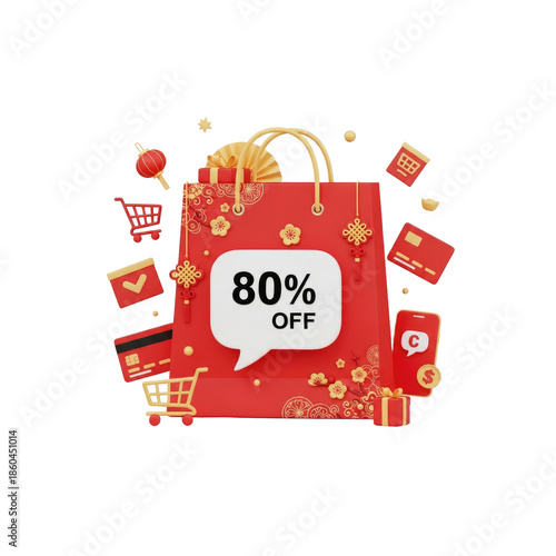 Sale shopping bag 80% off illustration