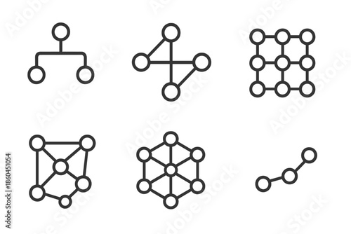 Line Style Network. Line style icons of clear relationship maps: structural link diagram, transparent connection flow, harmony