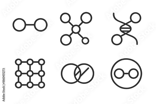 Symbiotic Icons Collection. Line style icons of symbiotic relationship markers: mutualistic connection icon, organism interaction