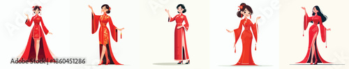 vector woman standing waving hand celebrating Chinese New Year